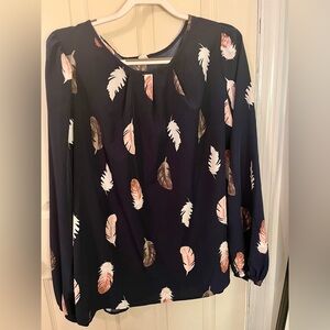 Navy Feather Print Blouse